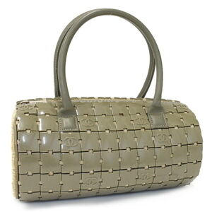 Chanel Puzzle Bag Rolled Cylindrical Handbag Canvas Leather Khaki Green